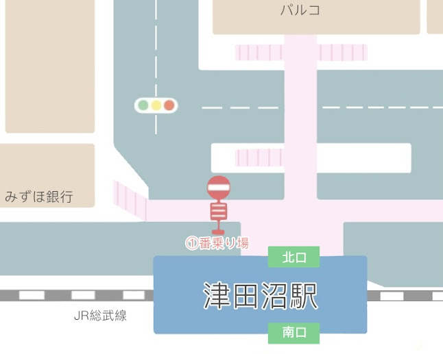 JR津田沼駅北口のバス停の地図です。